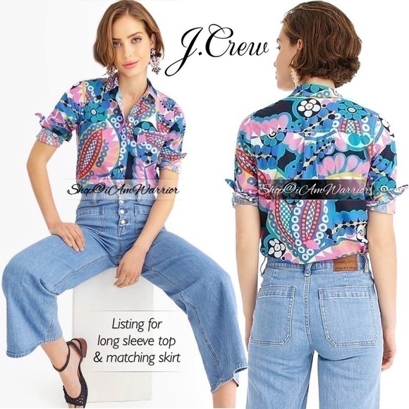 J.Crew NWOT 2-piece graphic floral long sleeve top & matching midi skirt set - Picture 6 of 11